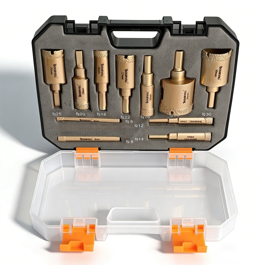 BOURVILL-5+6PCS Drilling tool kit – Suitable for drilling on dry-cut tiles, gran
