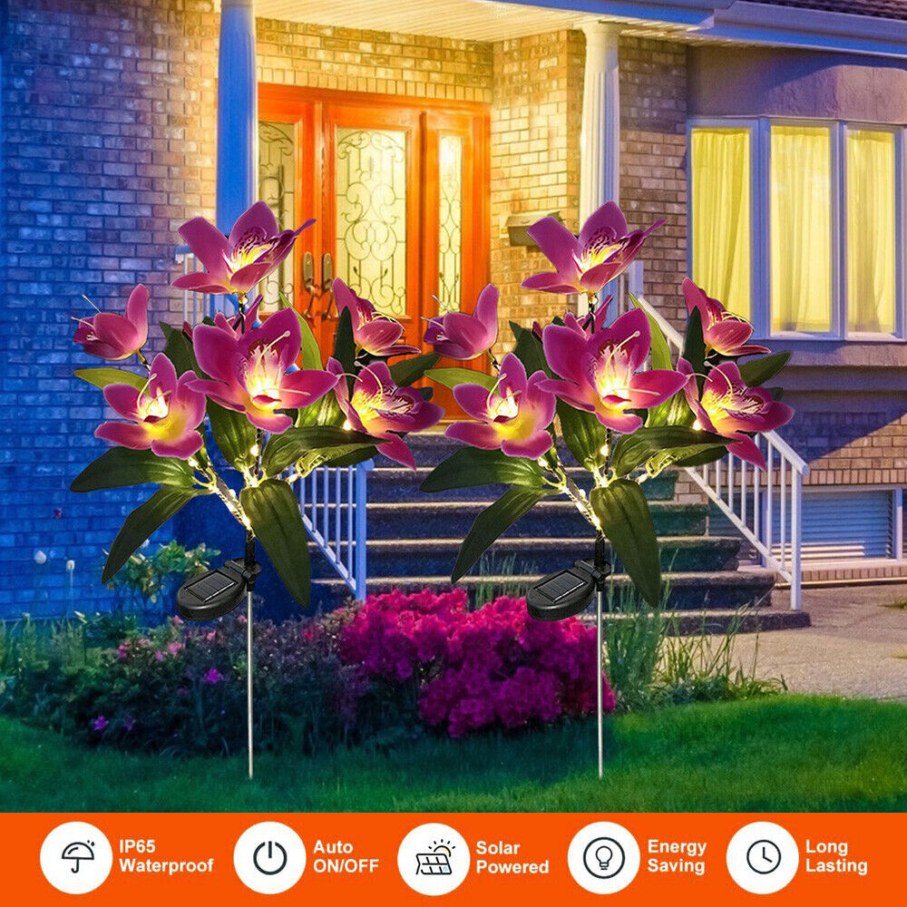 Solar LED Garden Lights Flower Stake Lamp Outdoor Yard Waterproof Patio Decor
