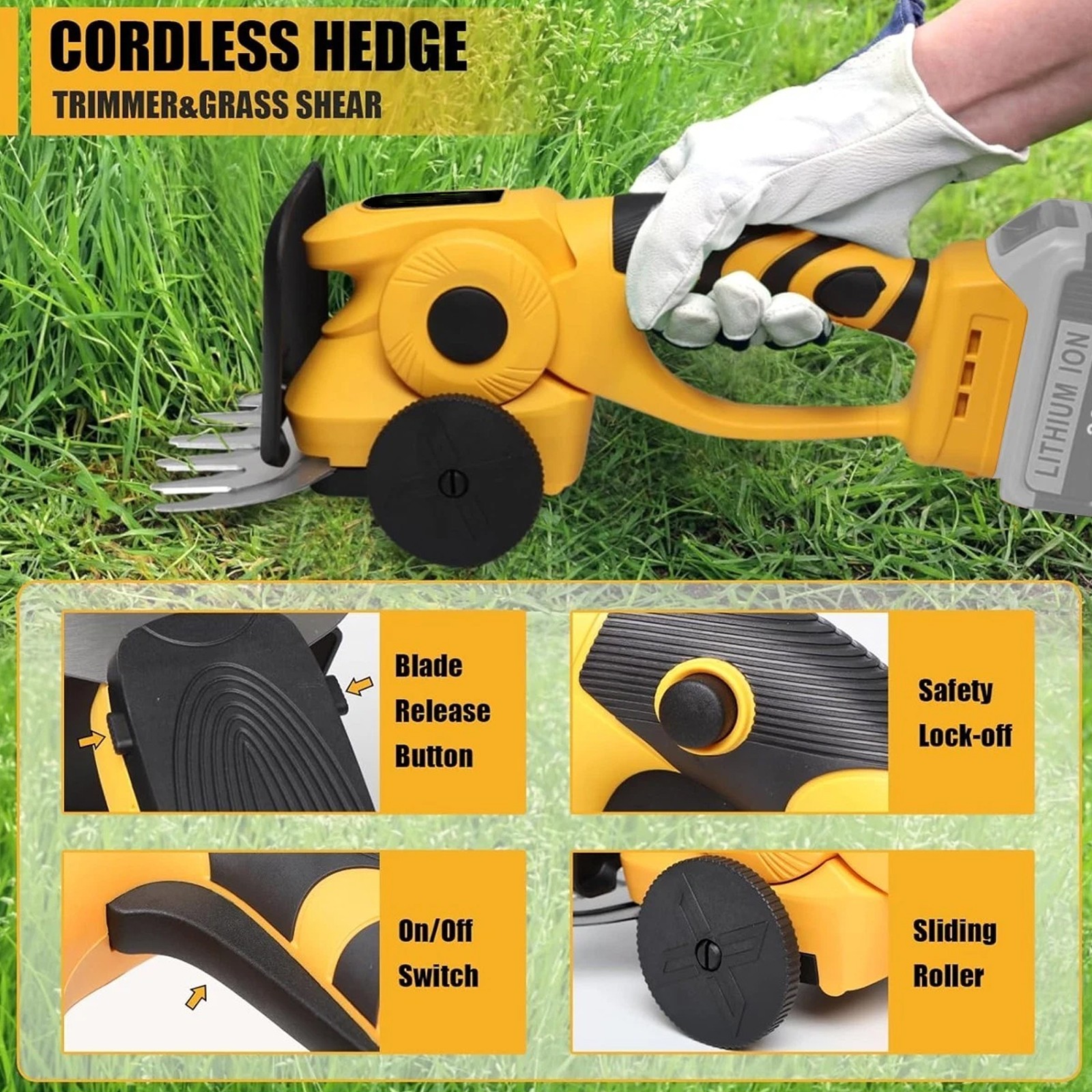 Electric Cordless Grass Shear 20V Shrubbery Trimmer 2 in 1 Hedge Shears Cutters