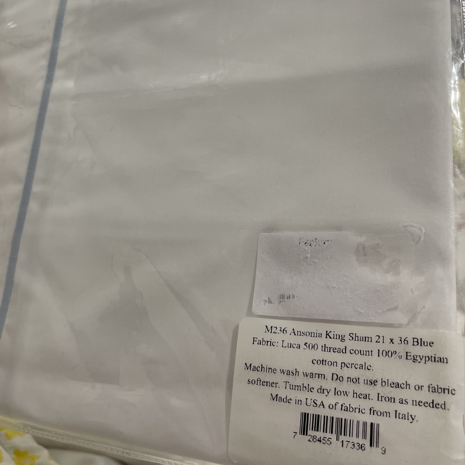 $261 Matouk Italy New 1pc KING Sham Ansonia 500TC Percale White/Blue ONE