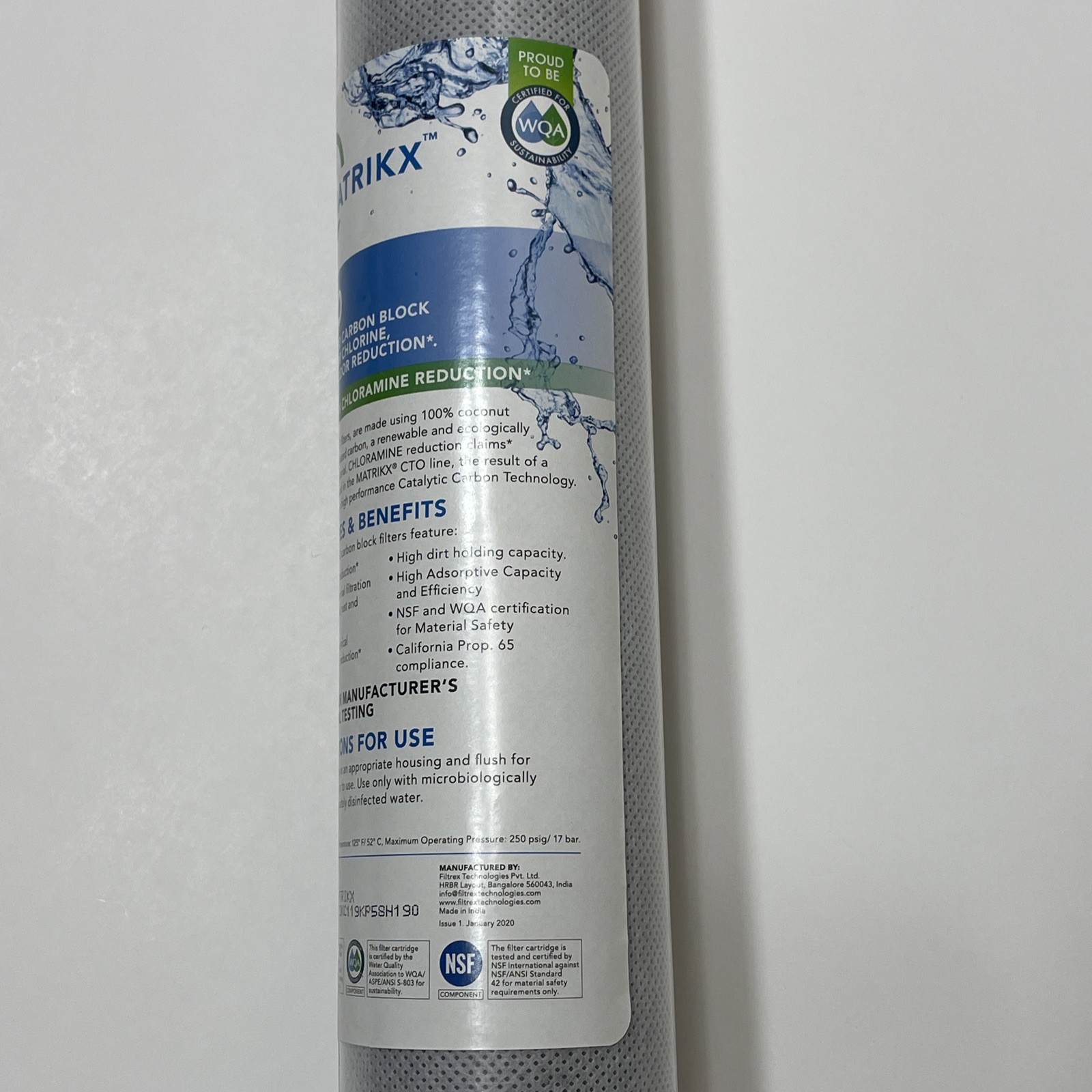 Matrikx 32-250-20 CTO 5-Micron Filter 20″ Chlorine/Taste/Odor Filtrex Carbon