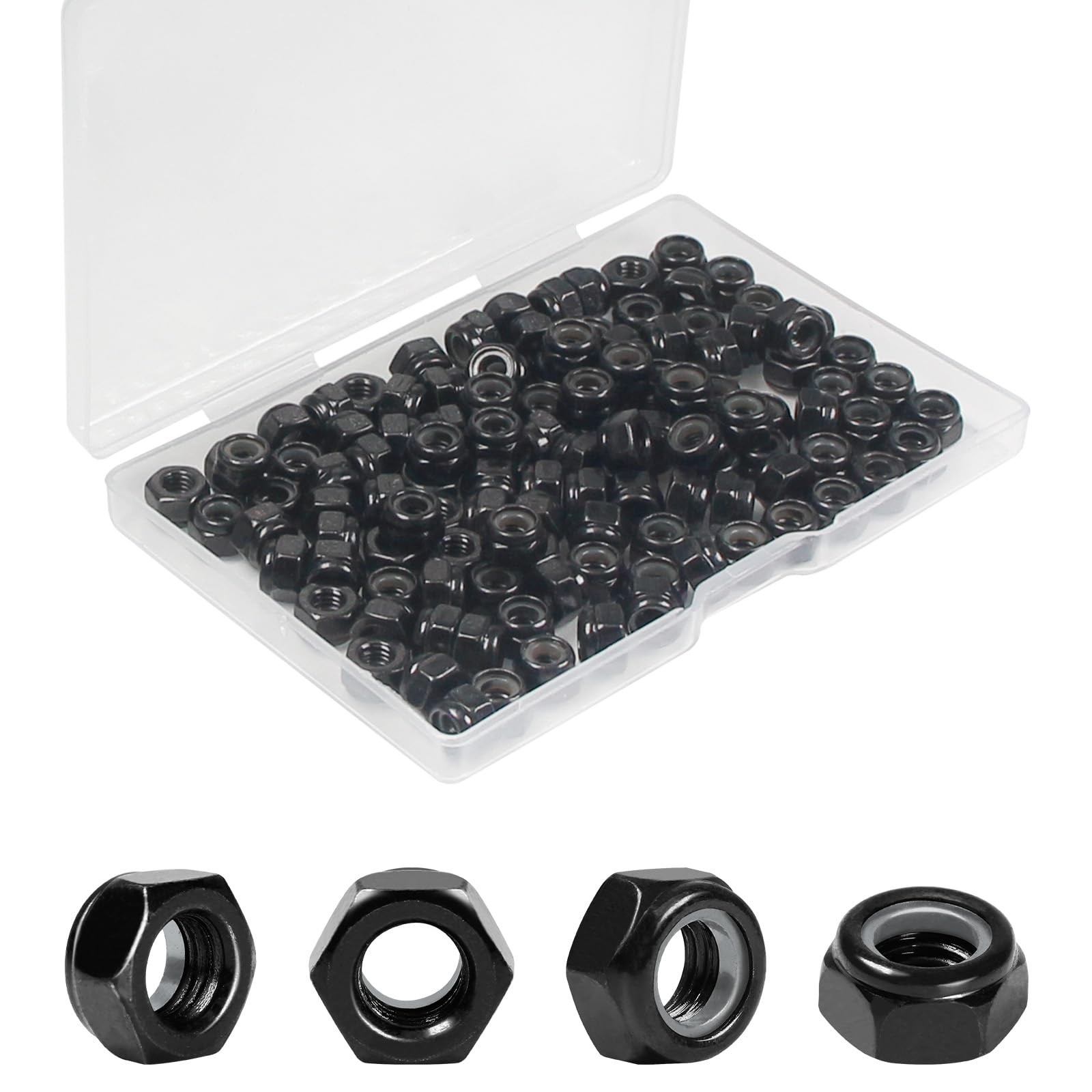 Yinpecly 120Pcs M4 x 0.7mm Nylon Insert Hex Lock Nuts M4; 120pcs, Black