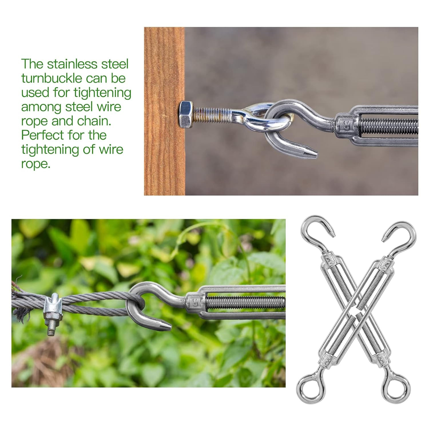 6PCS M6 Hook & Eye Turnbuckle 304 Stainless Steel Turnbuckle Wire Rope Tension H