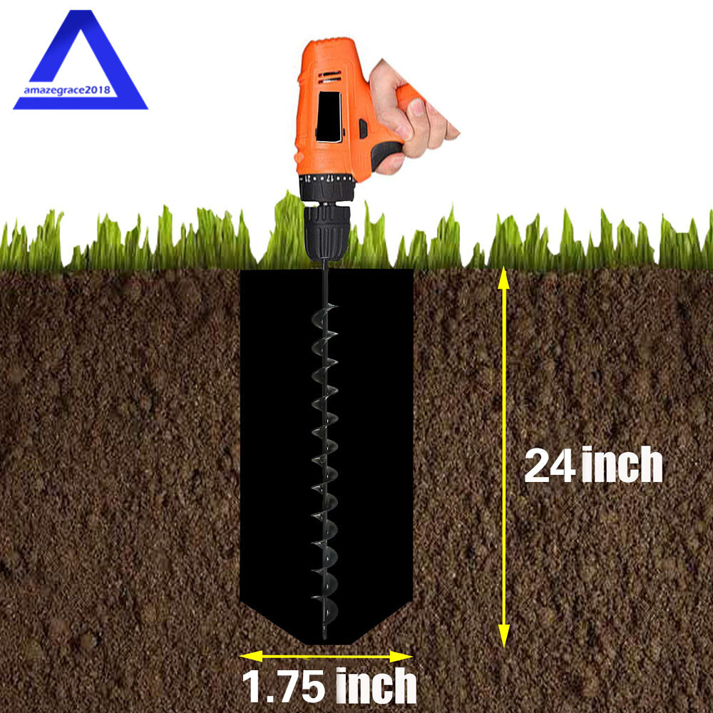 Rust-Proof Auger Drill Bit 1.75″ × 24″ Garden Plant Flower Rapid Planter Spiral