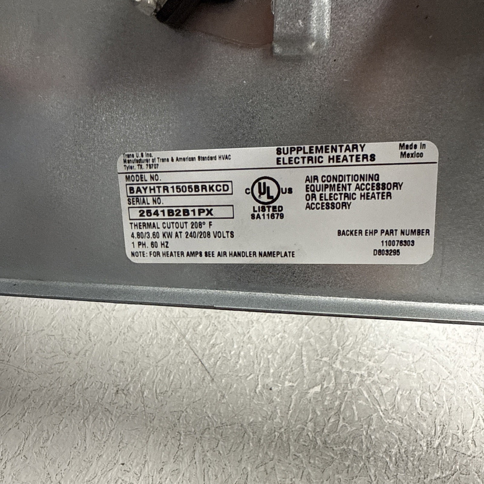 Trane American Standard Electric Heat Kit for BAYHTR1505BRKCD /BRKCD OEM