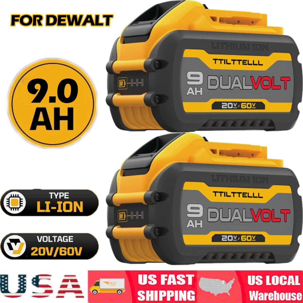 2X 9Ah for DeWalt FLEXVOLT 20V/60V MAX Battery Lithium-ion DCB609-2 DCB612