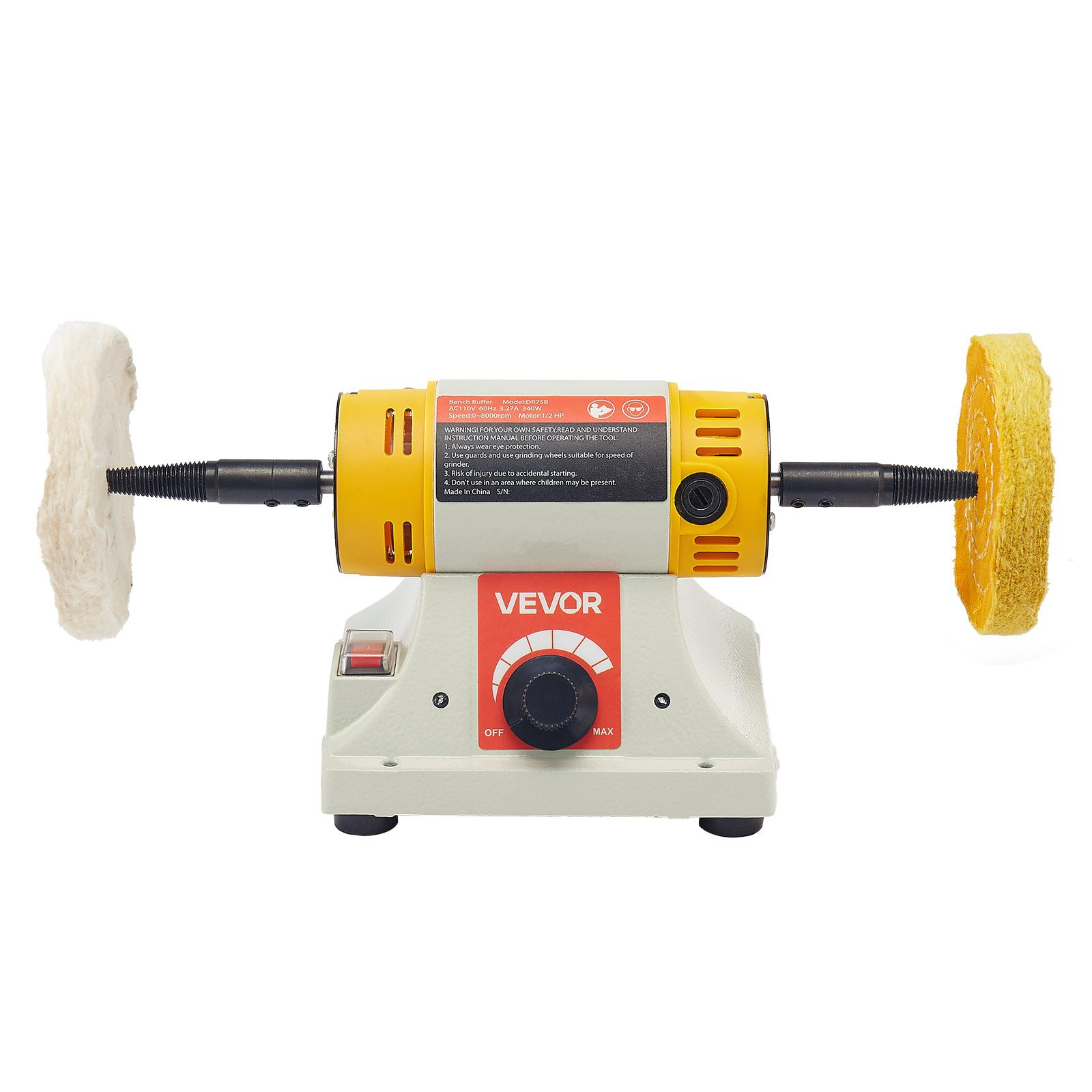 VEVOR Bench Buffer Polisher, 1/2HP Polishing and Buffing Machine, 0 to 8000RPM B