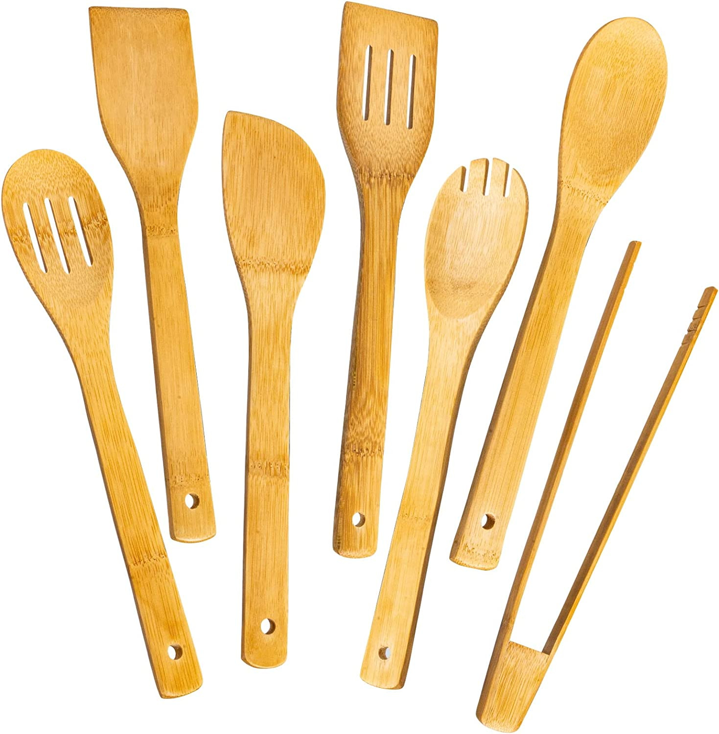 Bamboo Wooden Cooking Utensils Set 7 Piece Nonstick Kitchen Spoon Set