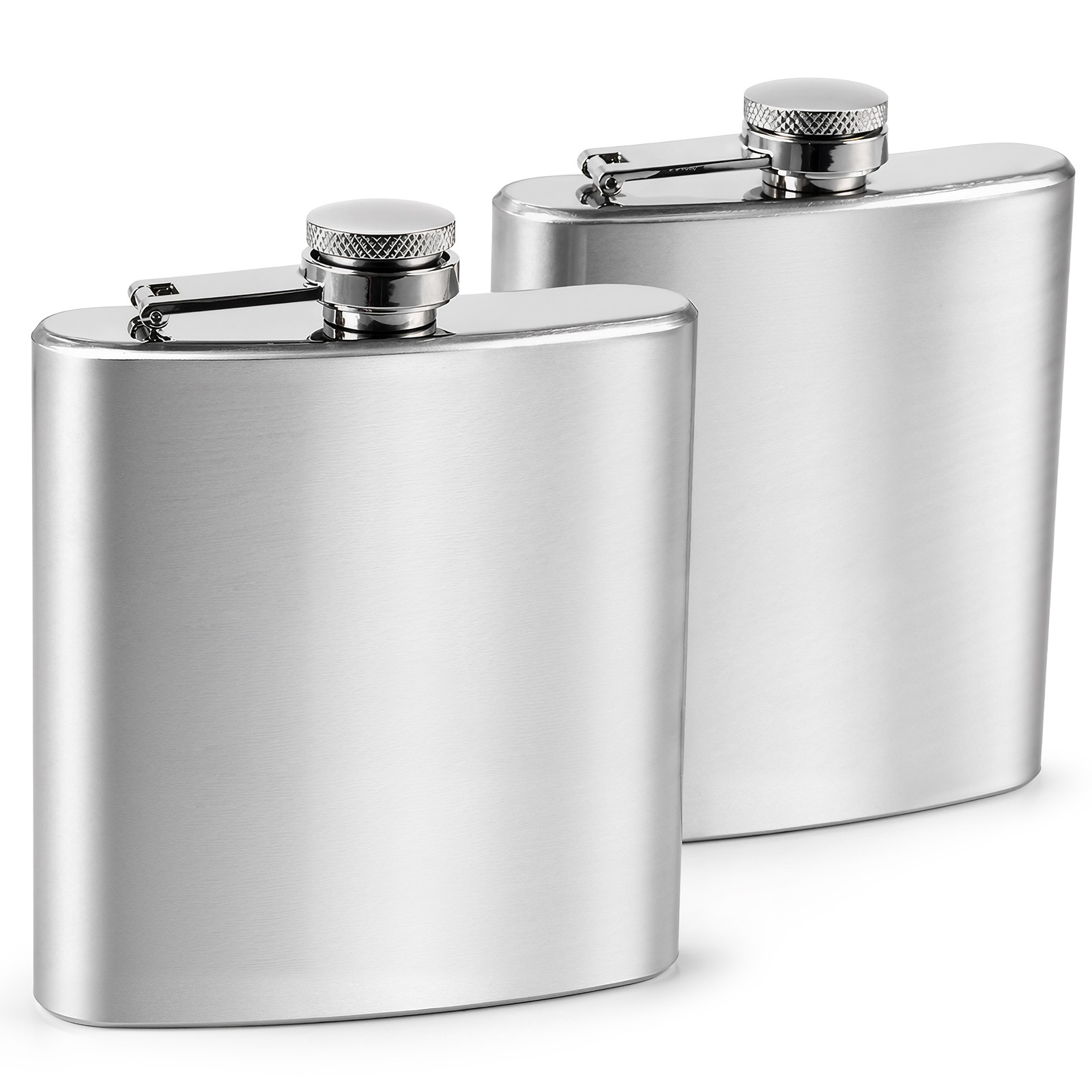 Ultrarayc 2PCS 6oz Silver Hip Flask Set Stainless Steel Liquor Pocket Flask Gift