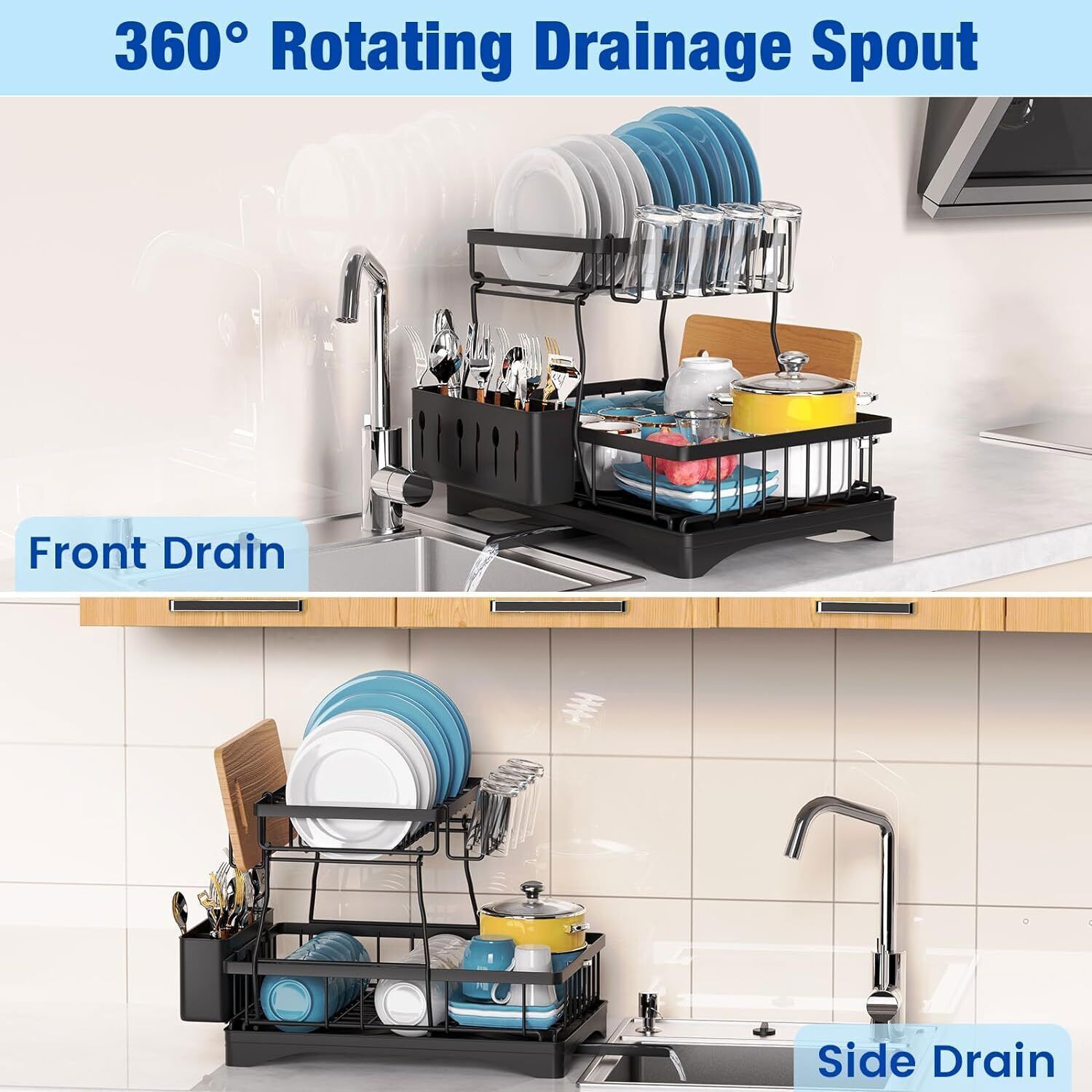 Kitchen Dish Cup Drying Rack Utensil Drainer Dryer Tray Cutlery Holder Organizer