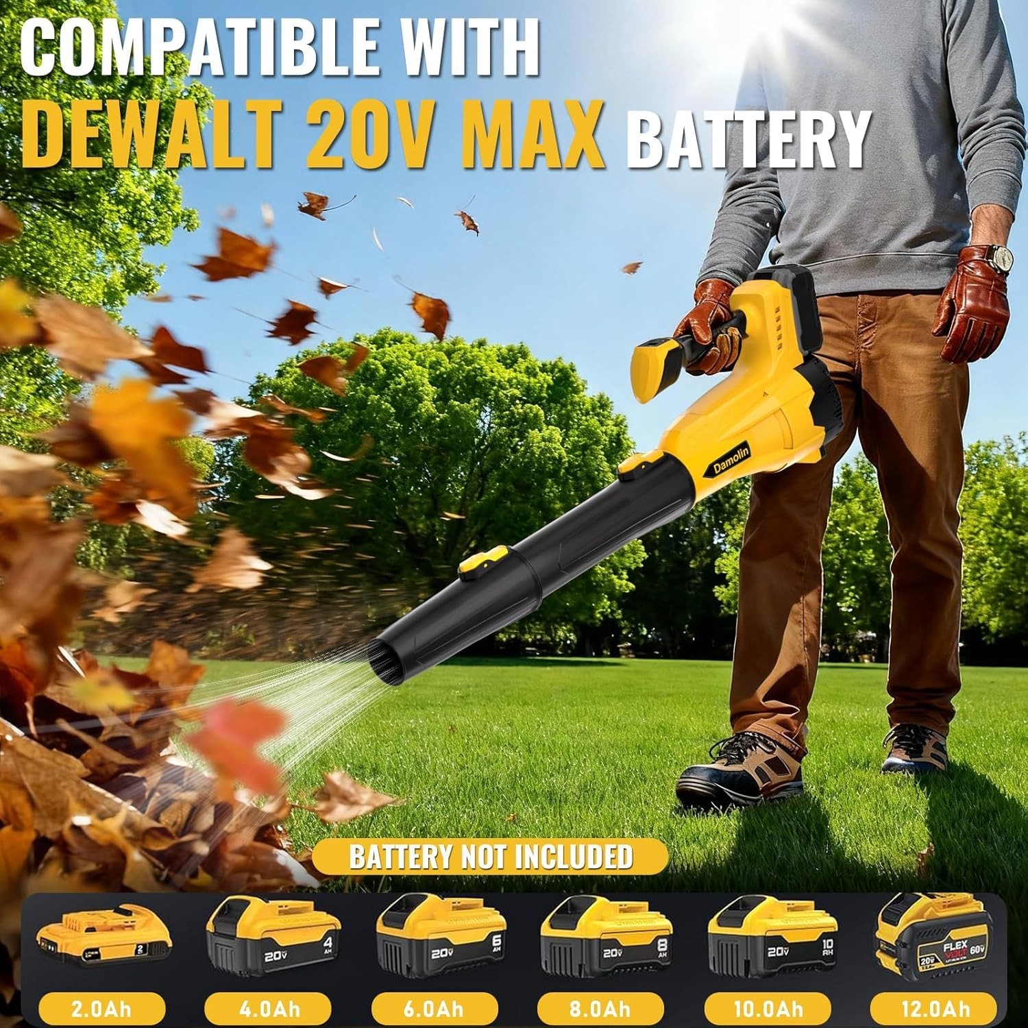 Cordless Leaf Blower for DEWALT 20V MAX Battery, 580CFM / 200MPH Brushless Motor