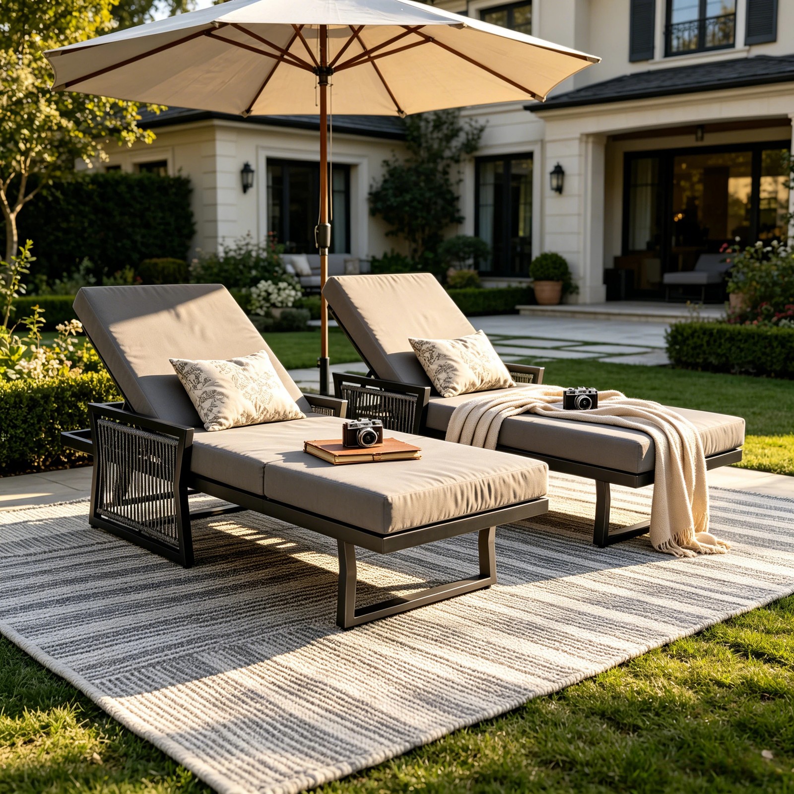 All-Black Chaise Lounge with 4″ Thick Dark Grey Cushion, 400 LBS Capacity