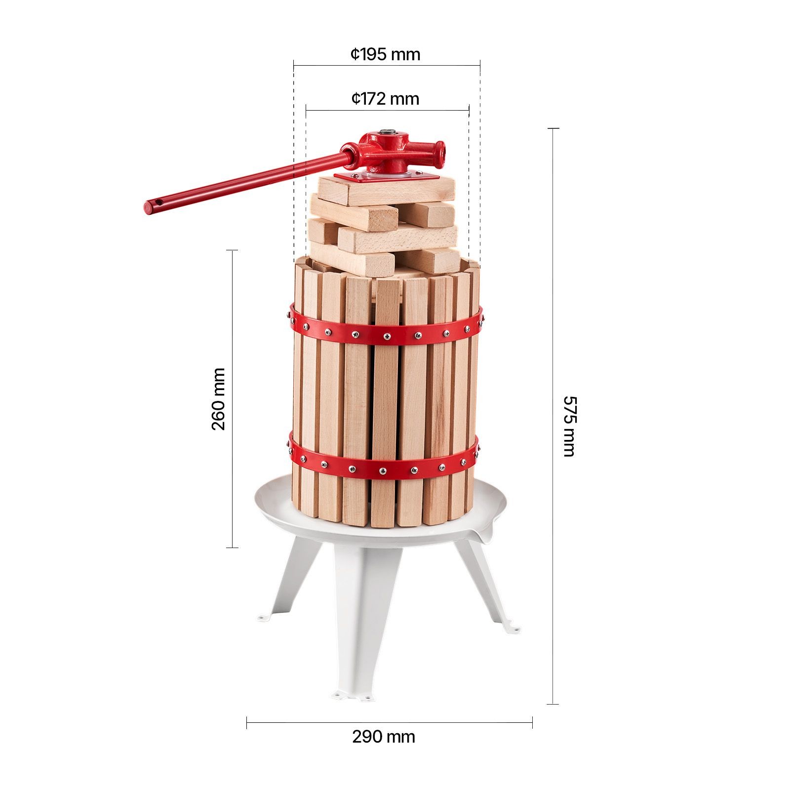 1.6 Gal Fruit Wine Press, Solid Wood Basket, Manual Juice Maker for Cider Apple