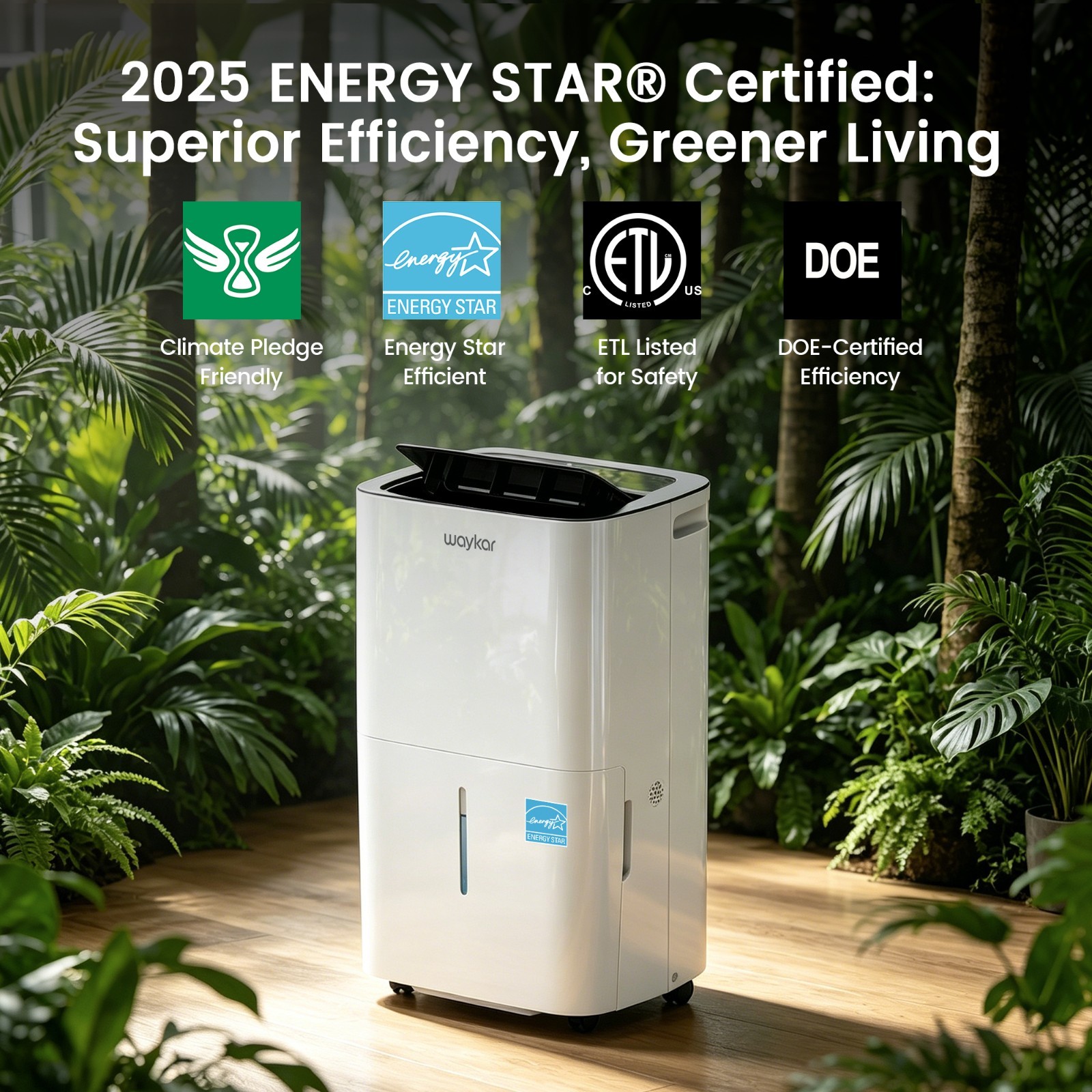 Waykar Energy Star Dehumidifier 150 Pint W/Pump for Home, Basement & Large Space