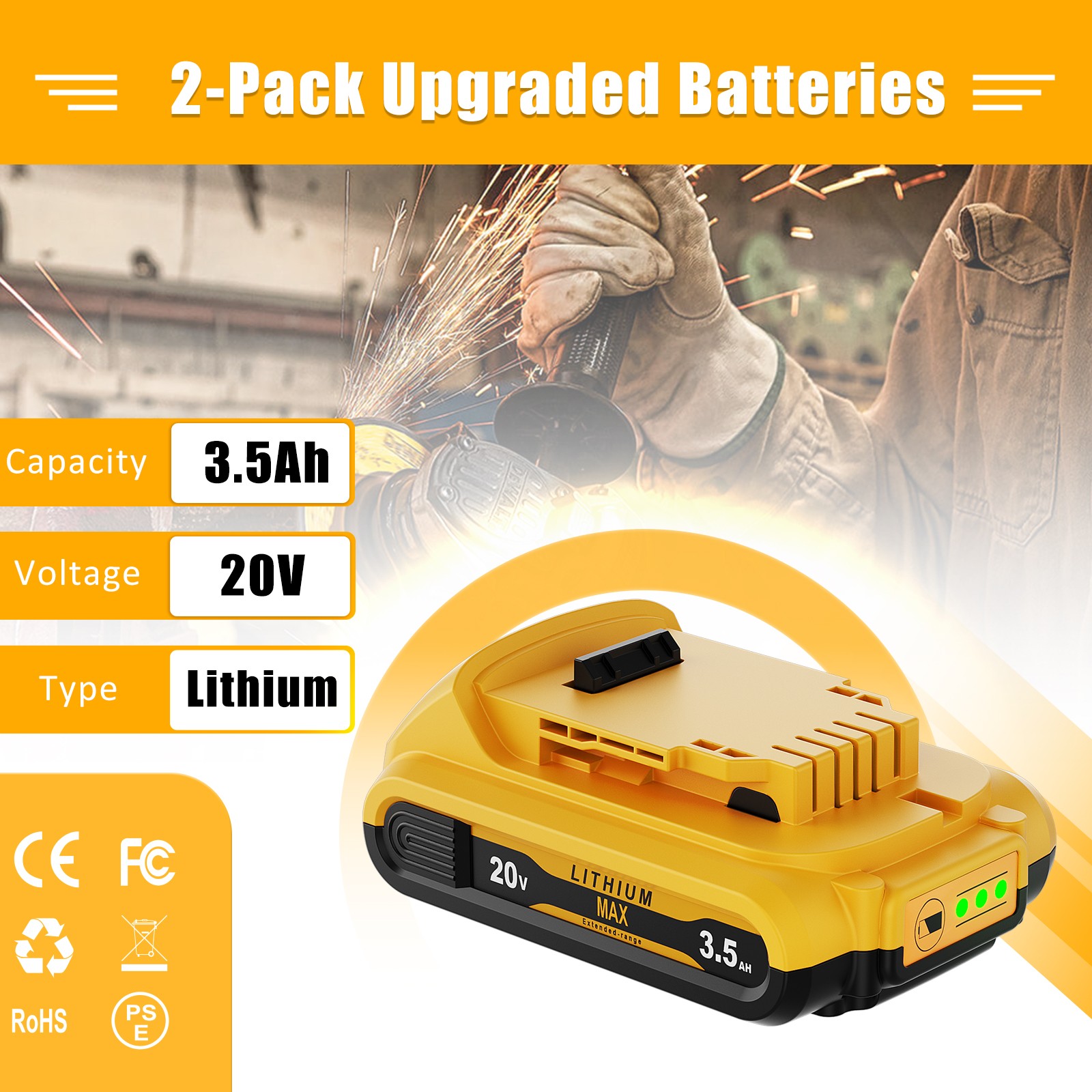 Battery/Charger For DeWalt 20V 20 Volt Max Lithium Ion DCB201-2 DCB203 DCB206-2