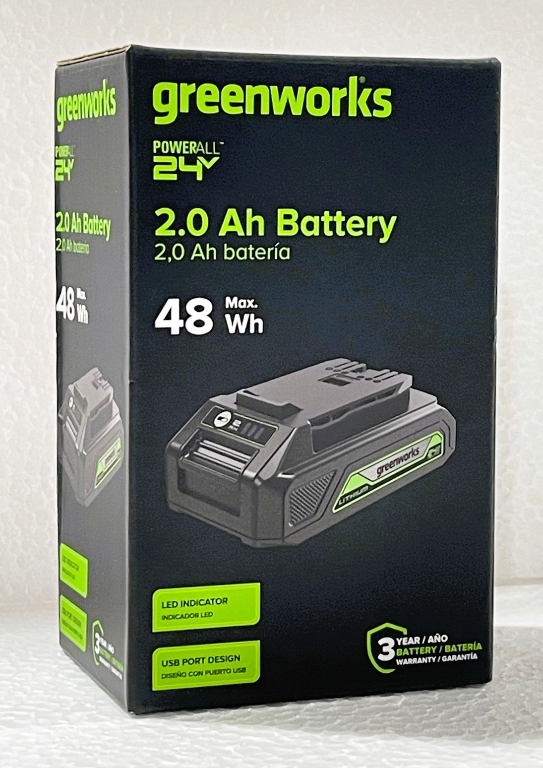 Greenworks POWERALL 24V 2.0Ah 48Wh Lithium-Ion Power Tool Battery with USB Port