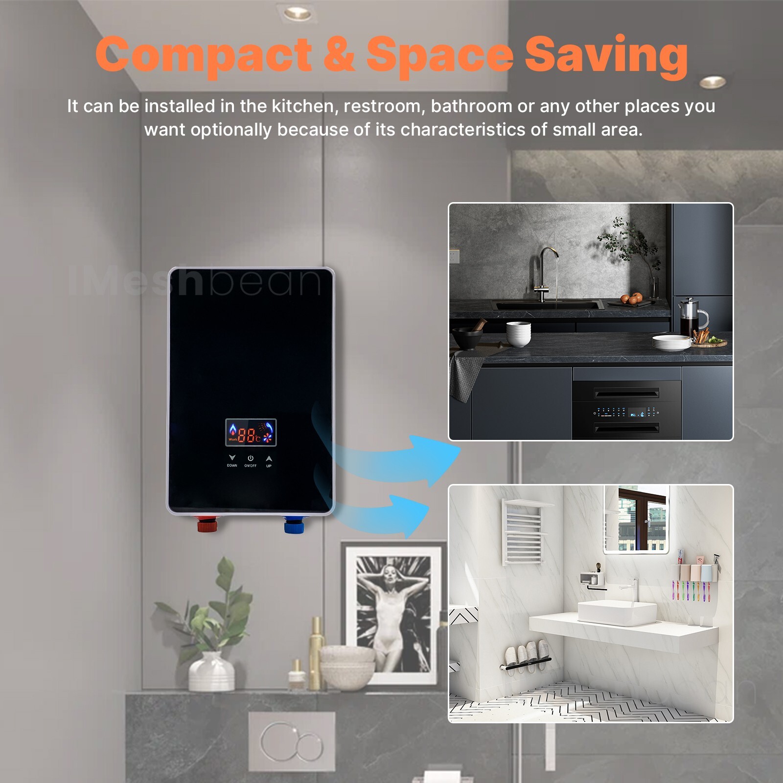 6500W 220V Kitchen Electric Hot Tankless Water Heater Instant Boiler w/Shower US