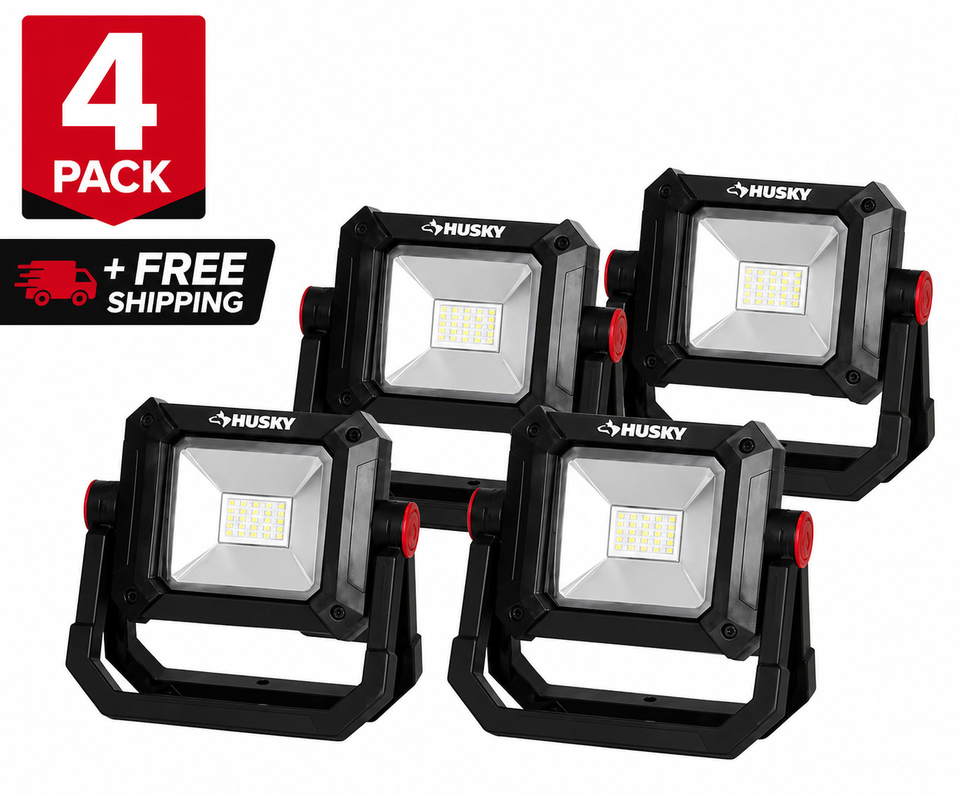 4 Pack Husky 1500 Lumens Rechargeable LED Work Lights USB-C Magnetic 360°