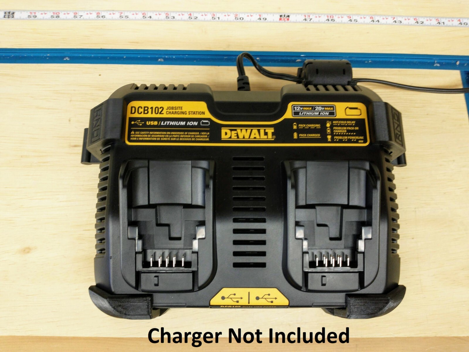 Wall Mount for DeWalt DCB102 Charger with Optional Battery Mounts, Made in USA