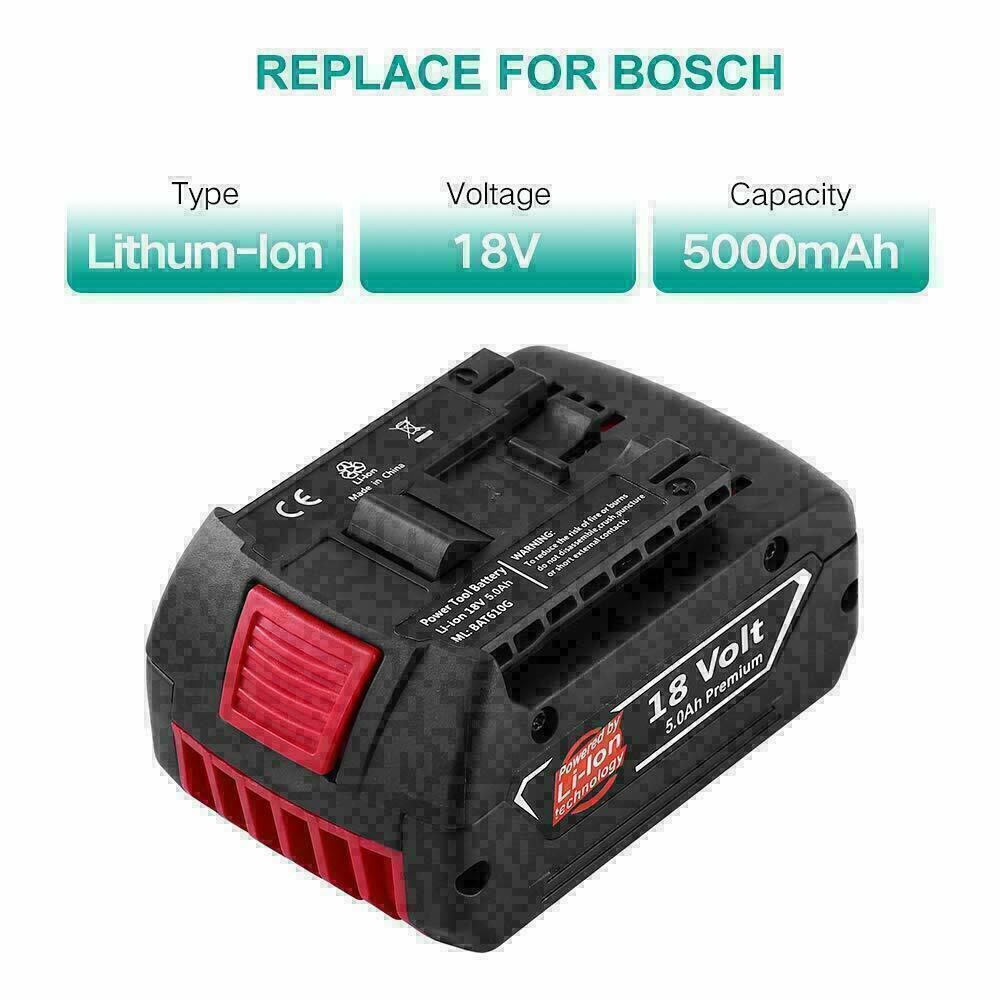 2PACK 18V Battery For Bosch 18 VOLT 5.0AH Li-ion BAT609 BAT610G BAT618 24618-01
