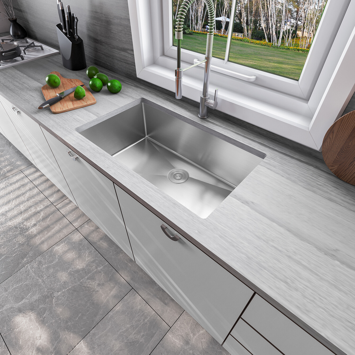 Sinber 32″ Undermount Single Bowl 304 Stainless Steel Kitchen Sink HU3219S-S-16E