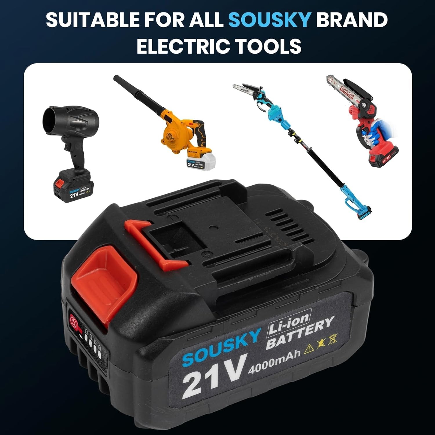 Mini Chainsaw Battery, 21V 4000mAh Lithium Battery with Electric Quantity Dis…