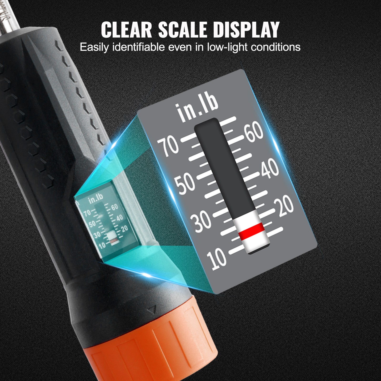 VEVOR Torque Screwdriver 1/4″ Range 10-70 in/lb w/ 1 in-lb Increment View Window