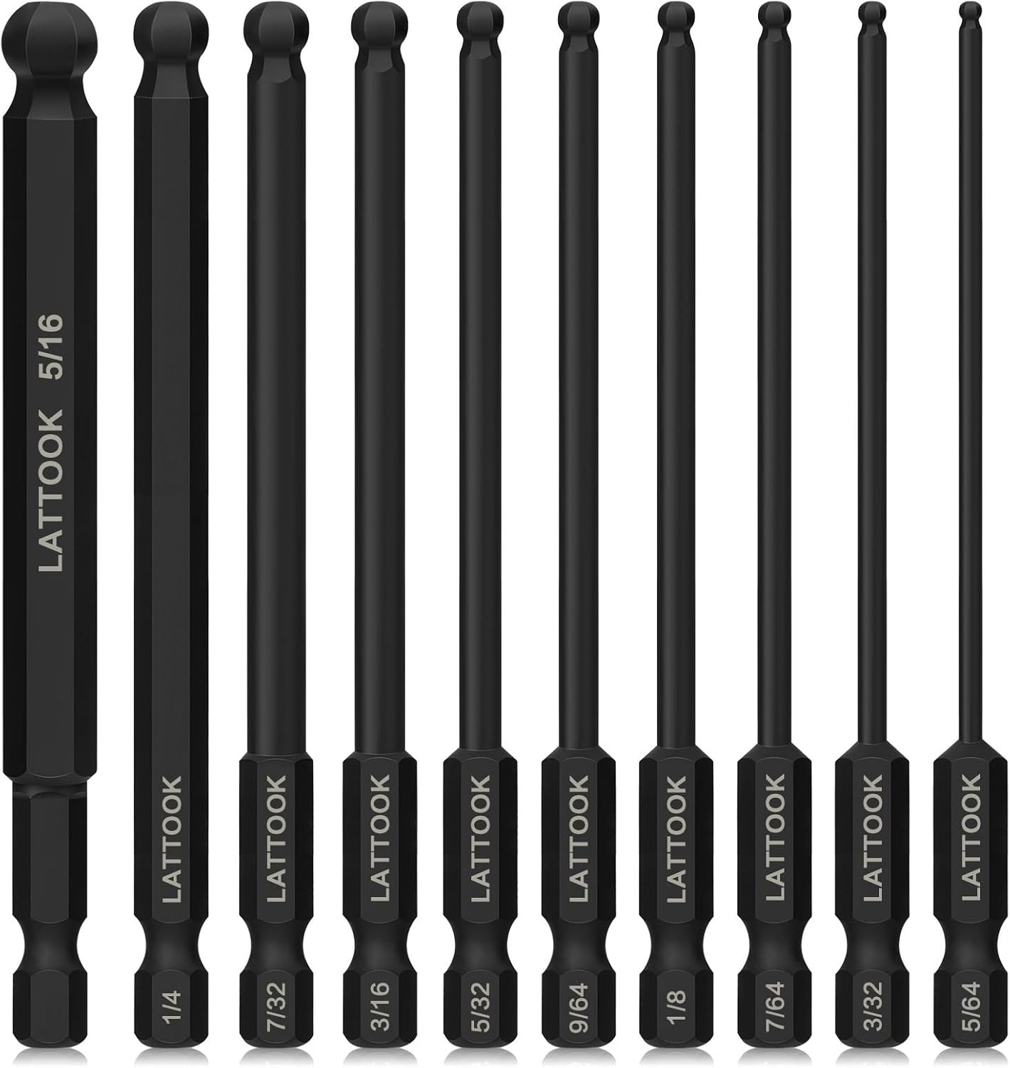 Ball End Hex Head Allen Drill Bit Set, 10PCS SAE 5/16” to 5/64” Ball End Hex B