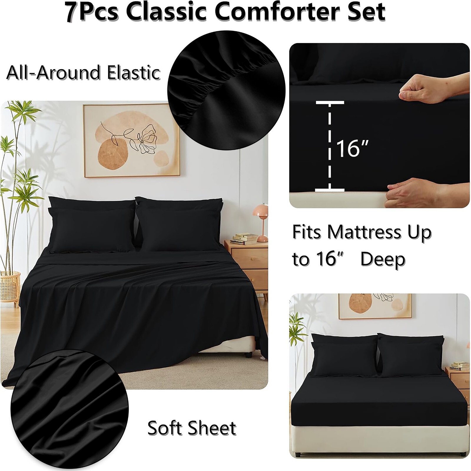 7 Piece Bed in a Bag Microfiber Comforter Set Twin/Queen/King Size Quilt Bedding