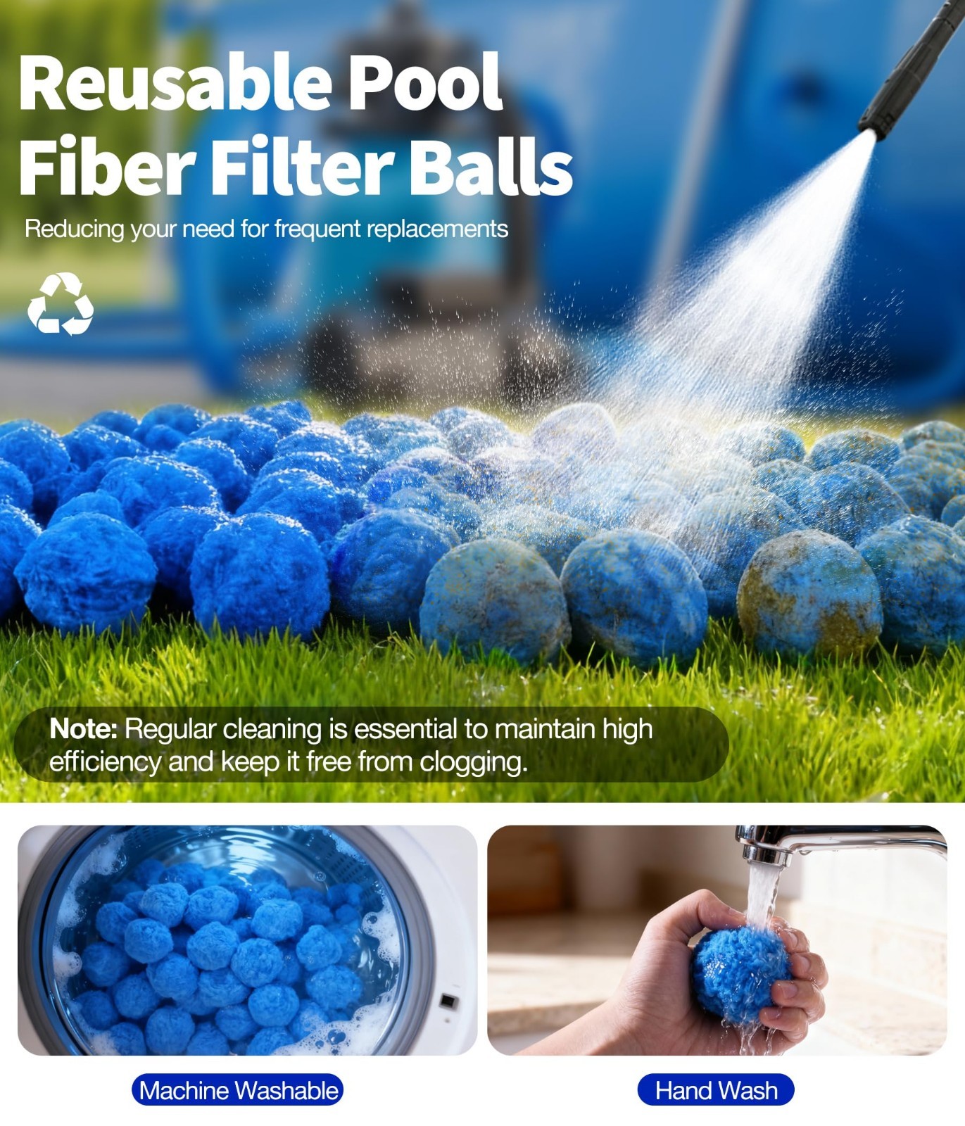 3.5 Lbs Pool Filter Balls for Sand Pump Reusable Blue Pool Filter Media Balls