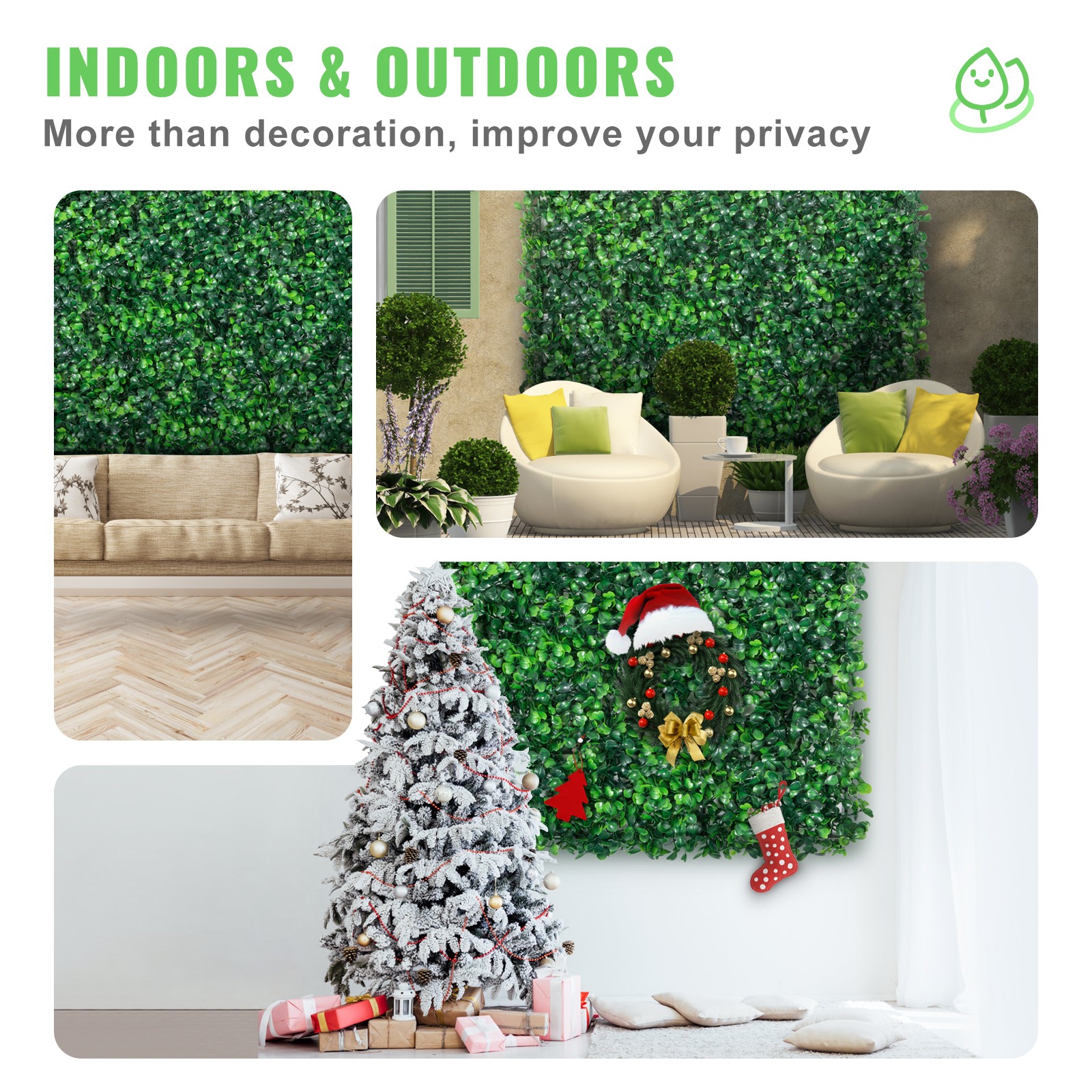 VEVOR Artificial Boxwood Panel 12pcs 10″ X 10″ Grass Hedge Wall Mat for Fence
