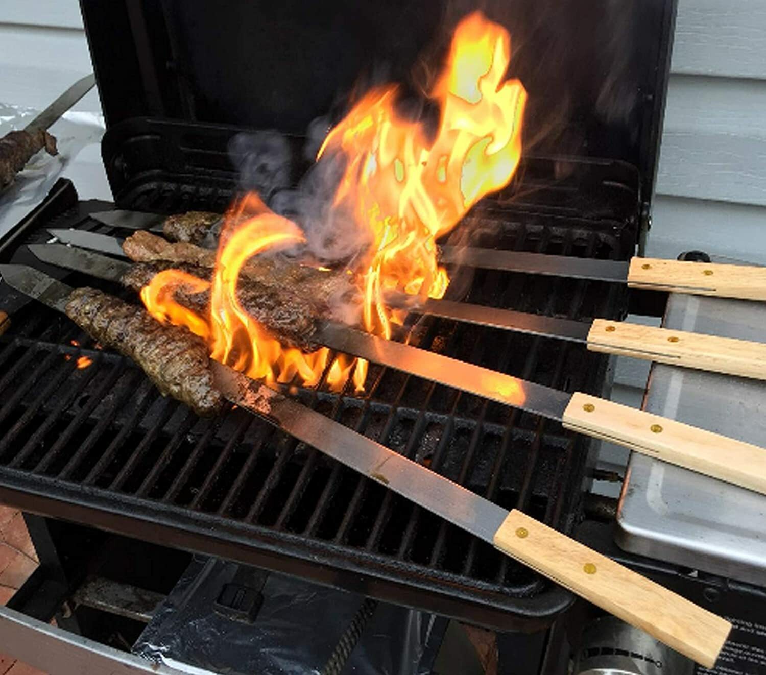 G & F – Large Stainless Steel Brazilian-Style BBQ Skewers with Hard Wood