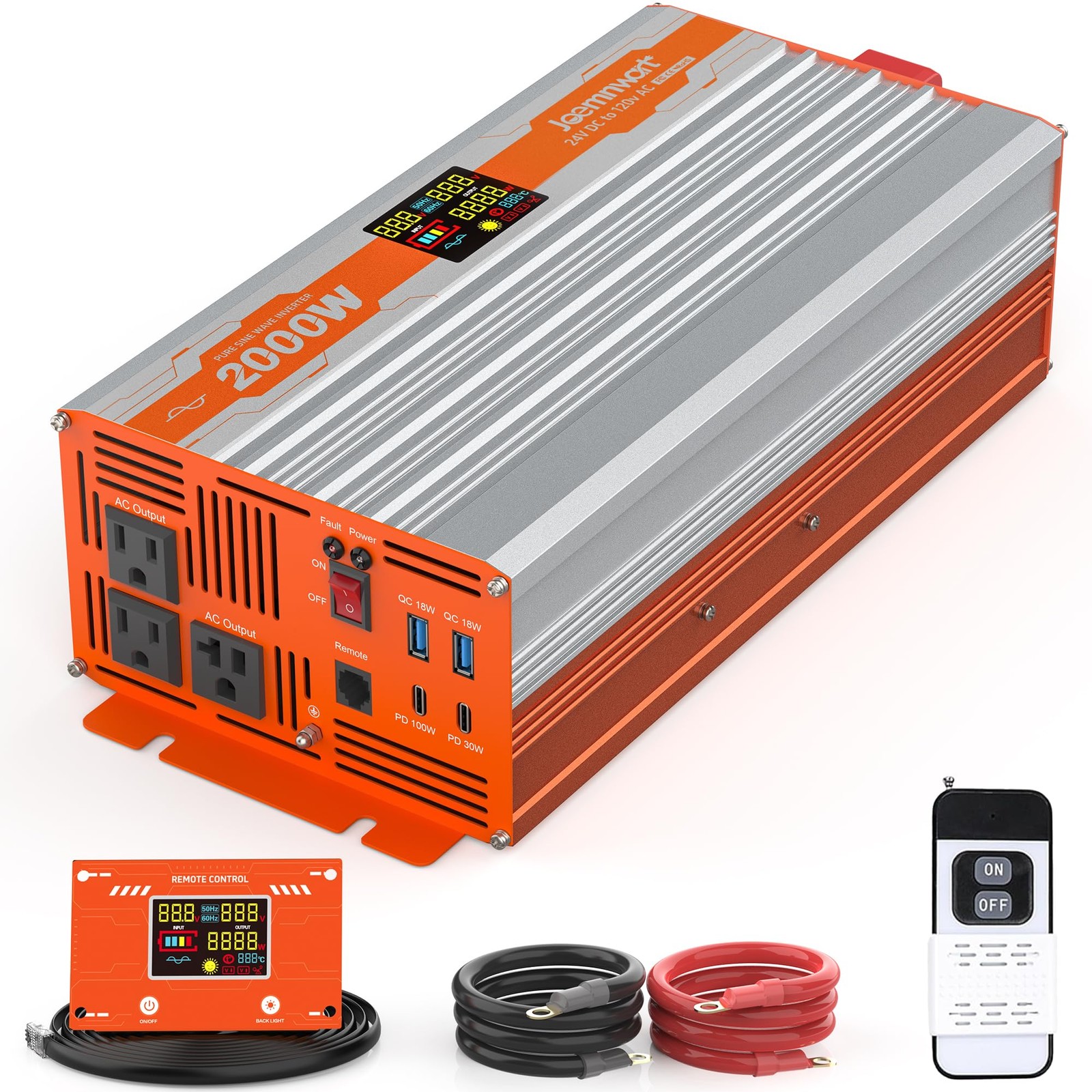 JOEMNWART 2000W Pure Sine Wave Power Inverter, 24V to 120V AC Converter, 4000…
