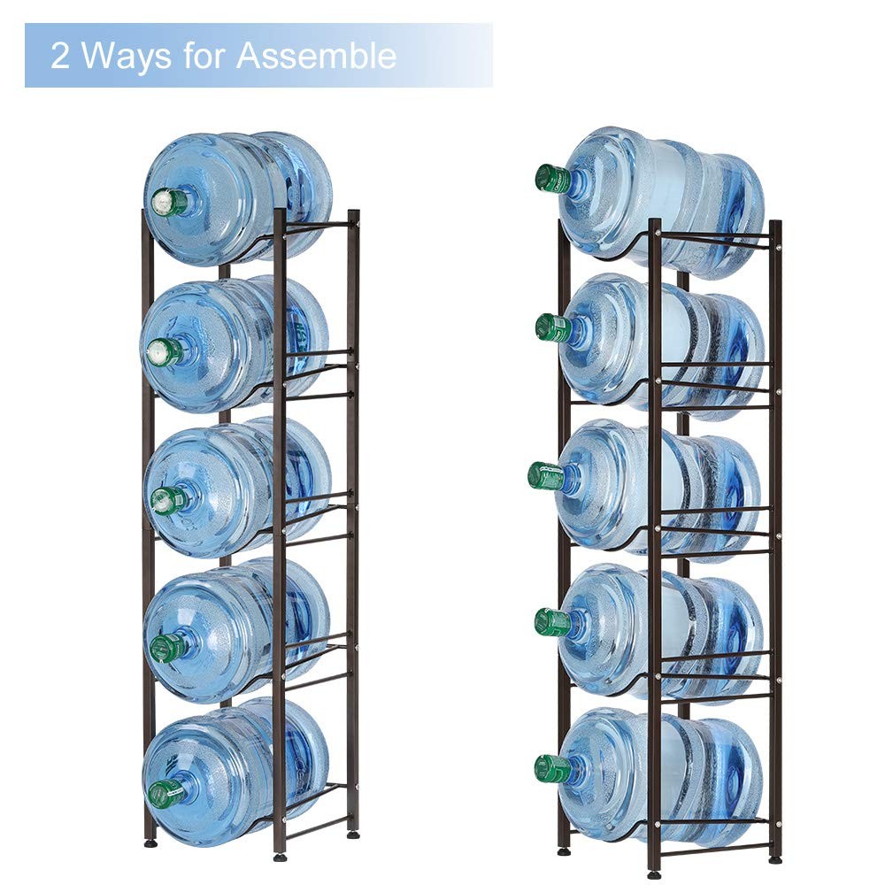 5 Gallon Water Jug Holder, 5-Tier Brown Heavy Duty Rack, Freestanding Bottle …