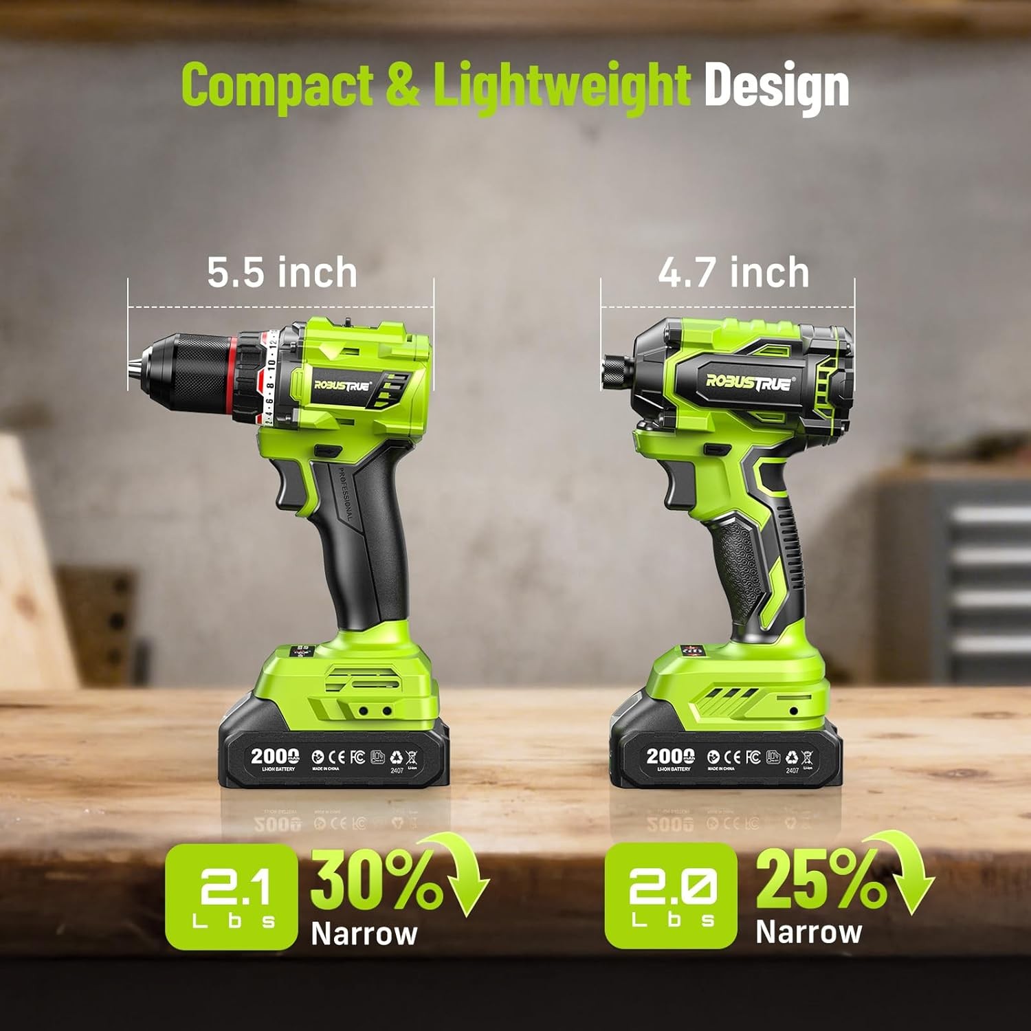 21V Cordless Drill & Impact Driver Combo Kit 3/8″ Drill & 1/4″ Impact Driver