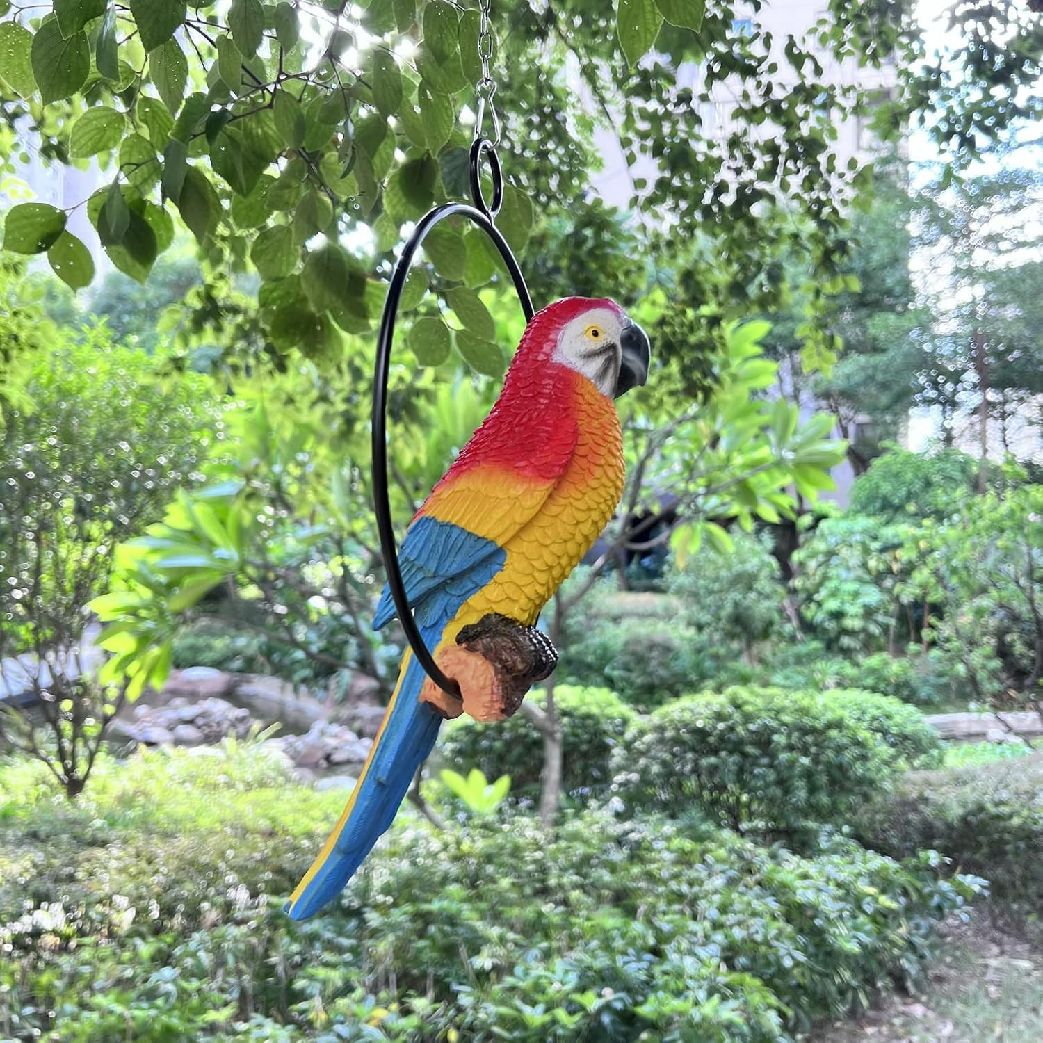 Lifelike Parrot Garden Statues Hanging Decor Ornaments Figurines Sculpture for P