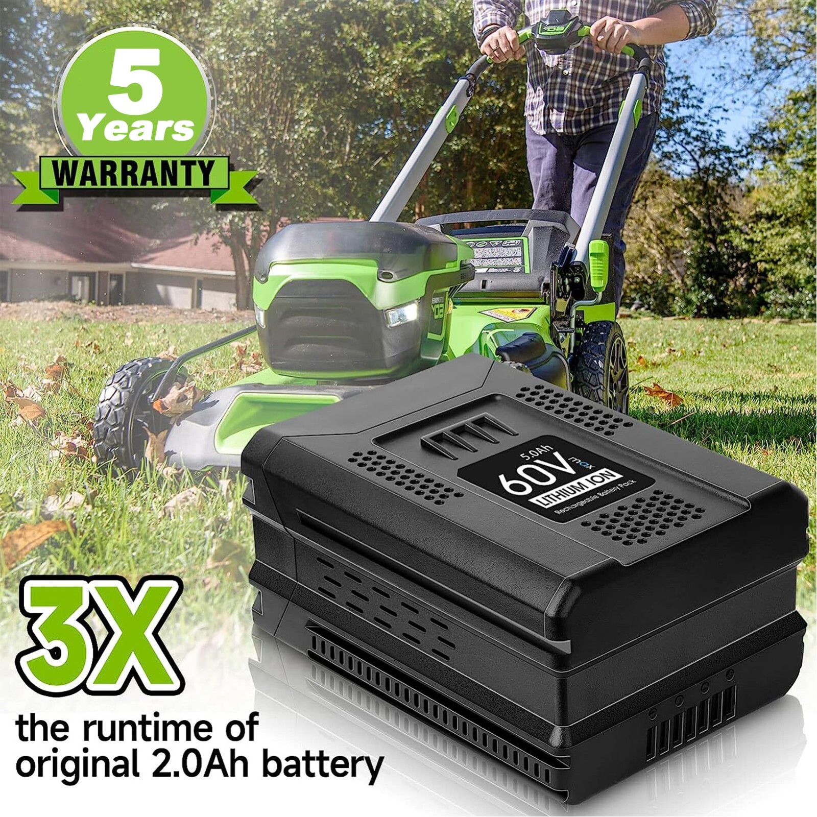 2pack 5.0Ah For Greenworks Pro 60Volt Max Tool Lithium-ion Battery LB605 LB60A01