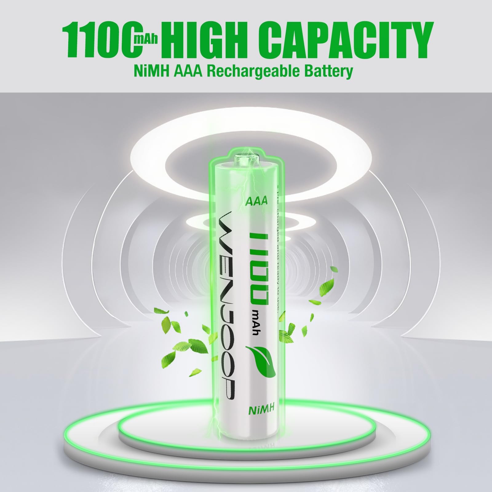 Rechargeable AAA Batteries 16 Pack, 1100 mAh High Capacity NiMH AAA Rechargeable