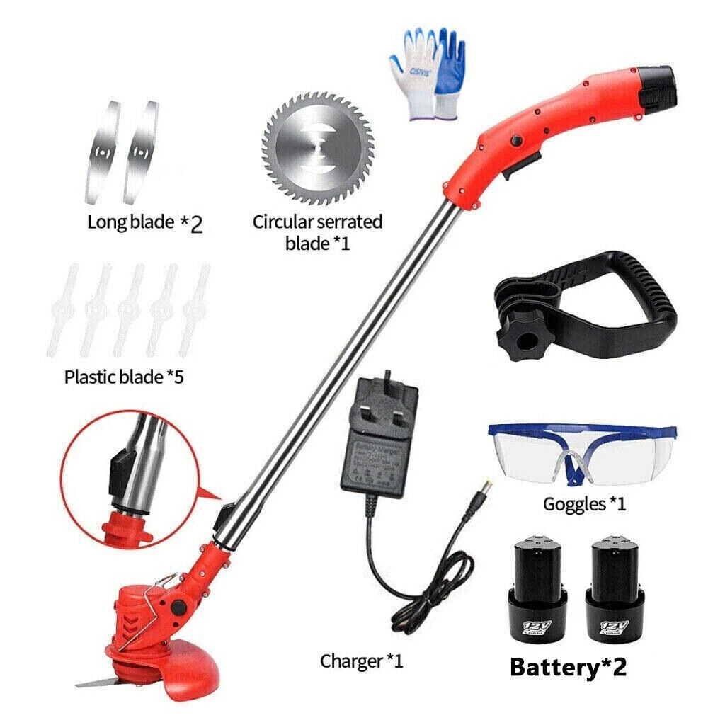 Electric Cordless Grass String Trimmer Lawn Edger Weed Wacker Cutter + 2 Battery