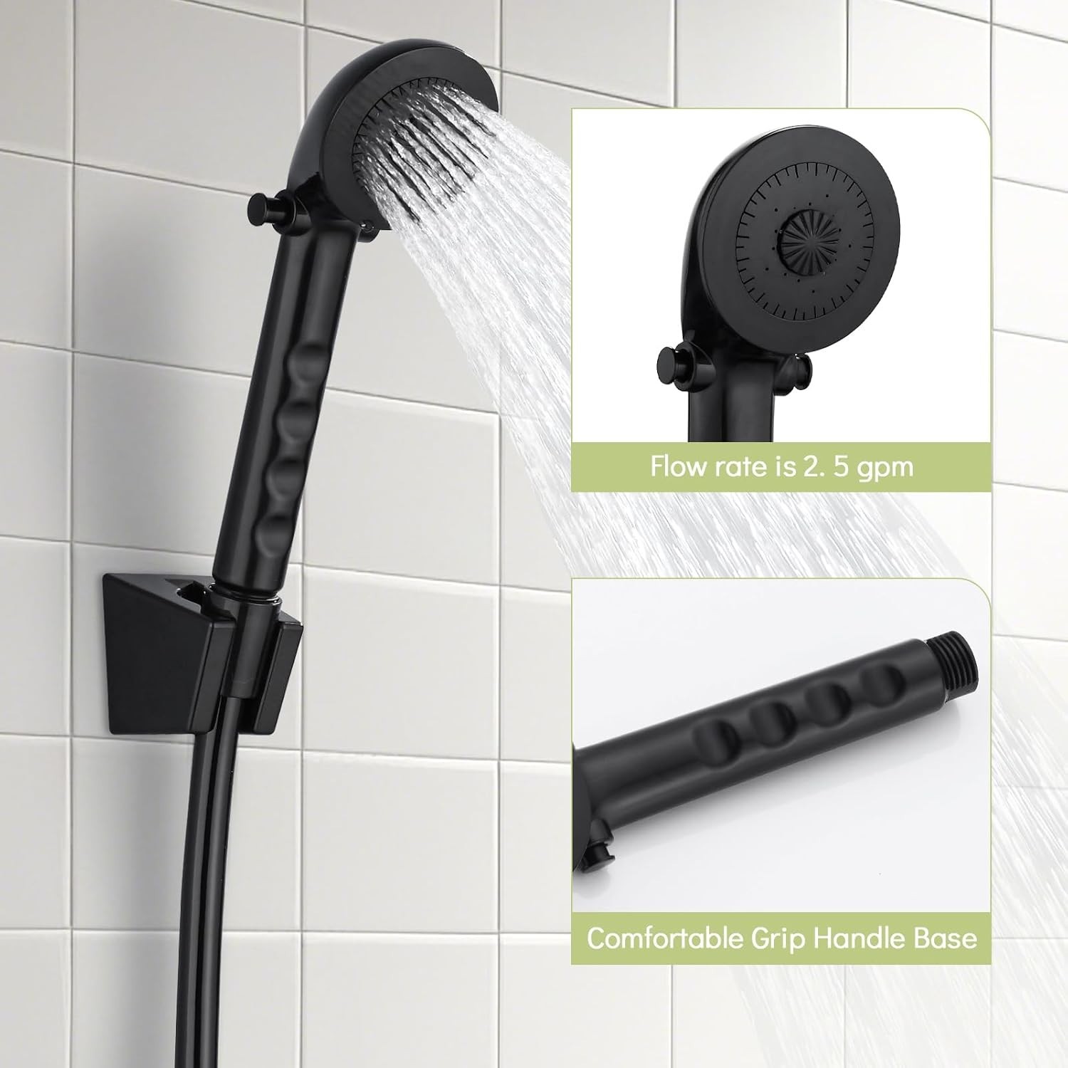 RV Shower Head + 47″ No-Kink Hose Outdoor Non-Metallic Matte Black Water Saving