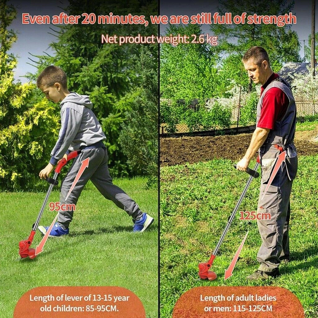 Electric Cordless Grass String Trimmer Lawn Edger Weed Wacker Cutter + 2 Battery