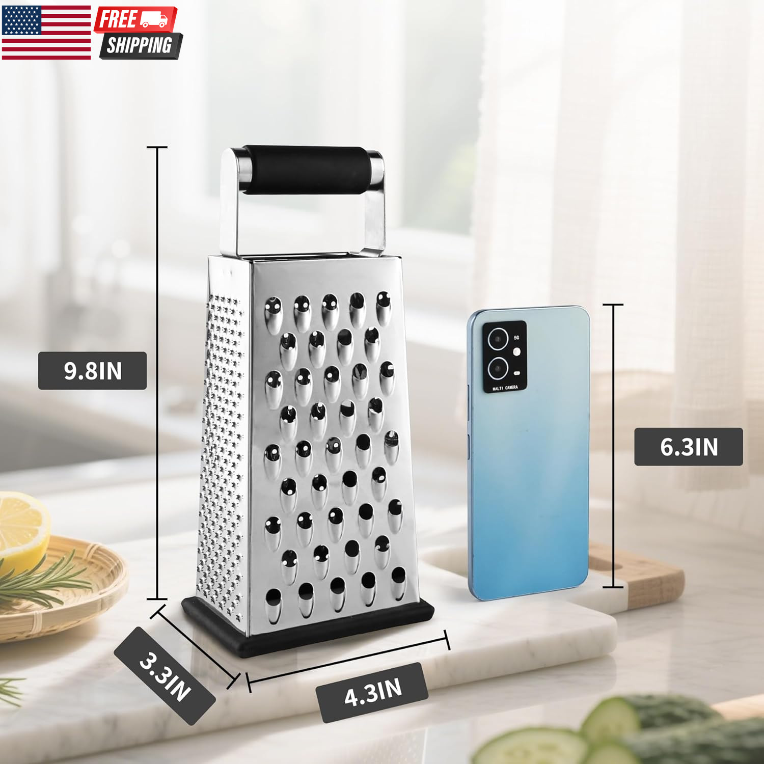 Cheese Grater, Box Grater for Cheese Stainless Steel Vegetable Slicer Food Shred