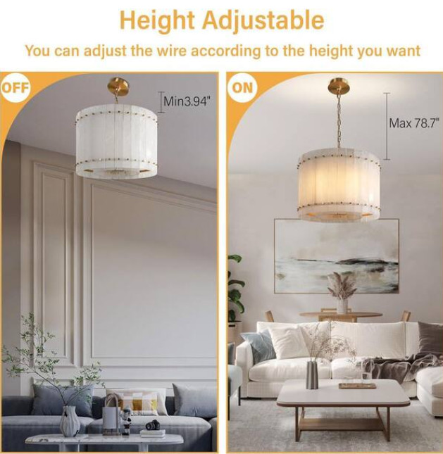 YUYI 22 in. 6-Light White Alabaster Chandelier, Modern Round Natural Marble Chan