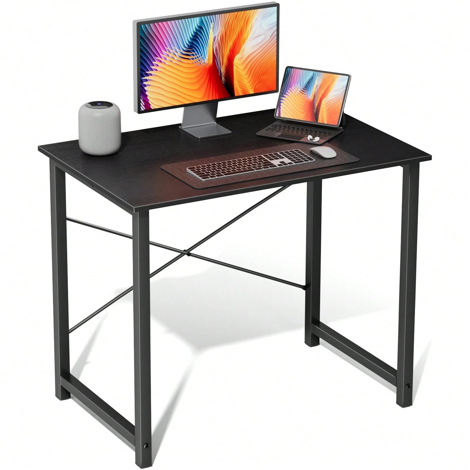 32″ Small Computer Desk Home Office Study Writing Table X-Shape Metal Frame BLK