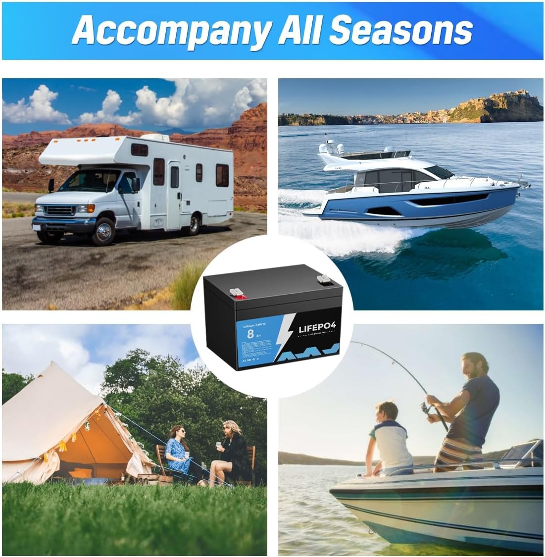 12V 8AH LiFePO4 Rechargeable Lithium Battery BMS Deep Cycle for RV Camping New