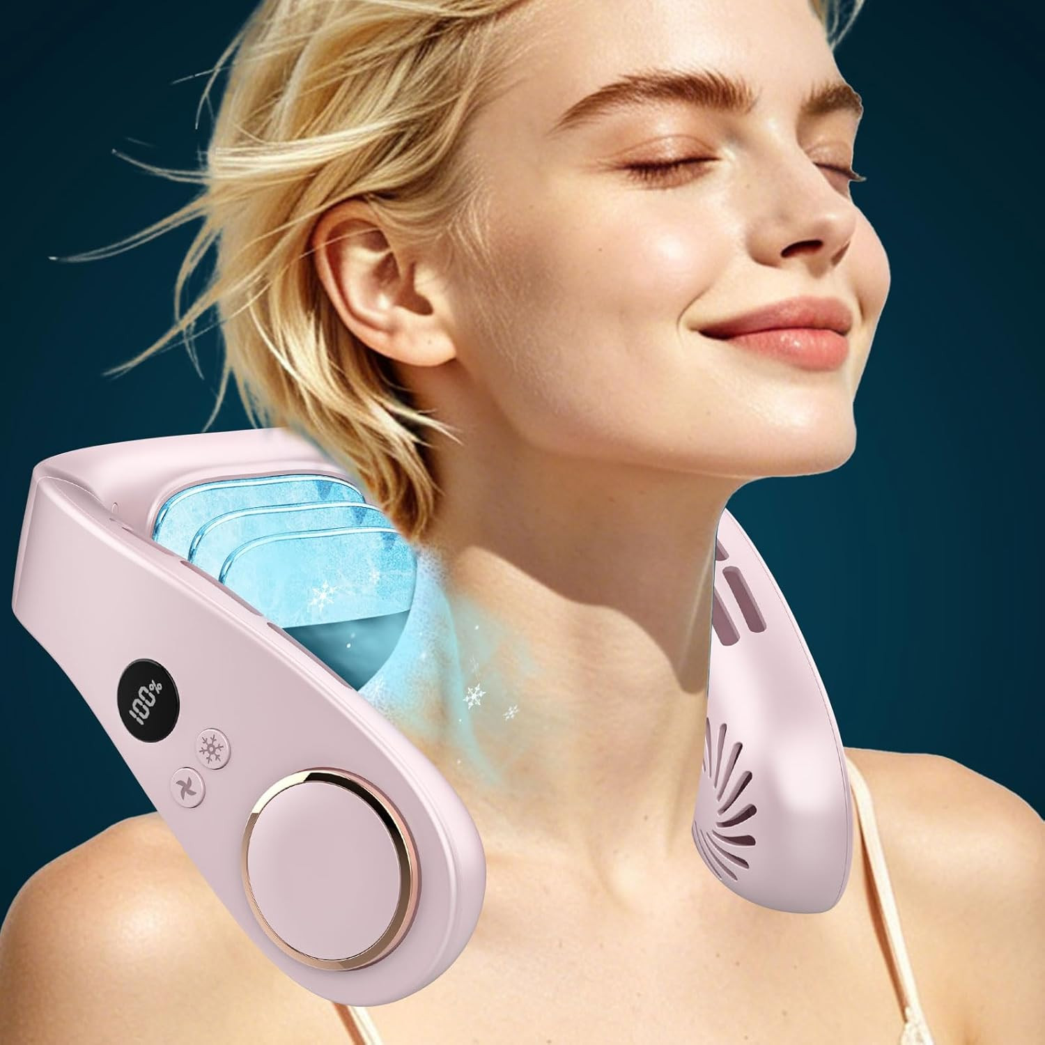 Neck Fan with Cooling Plate, Quiet 30Db, 3-24Hrs Cooling,5500Mah Battery,Led Dis