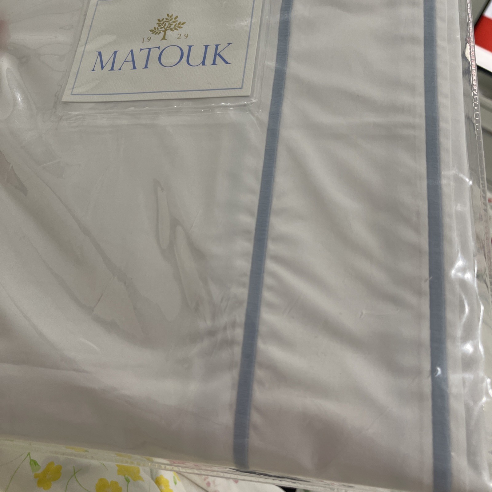 $261 Matouk Italy New 1pc KING Sham Ansonia 500TC Percale White/Blue ONE