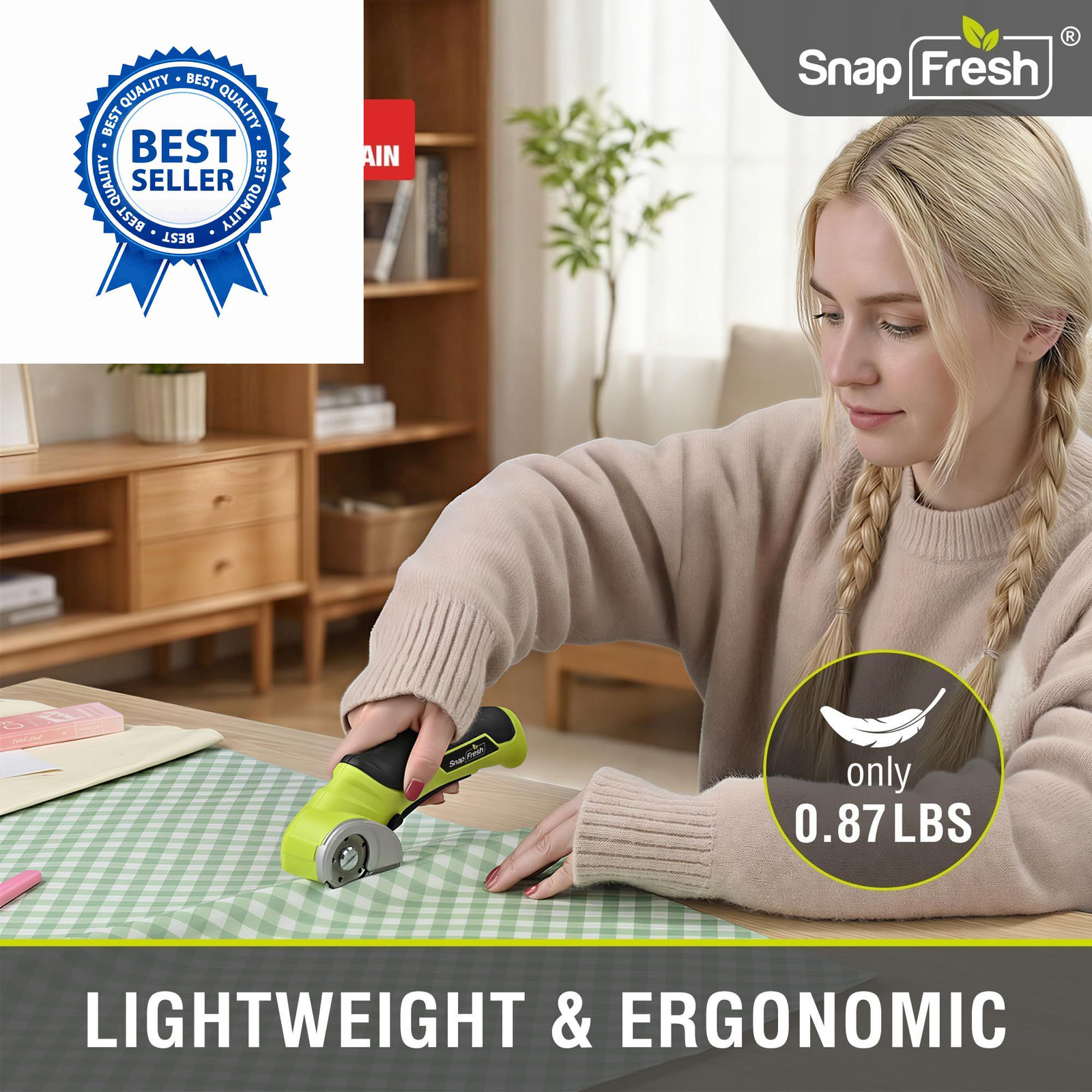 SnapFresh Cordless Electric Scissors, 4V Mini Box Cutter, Green