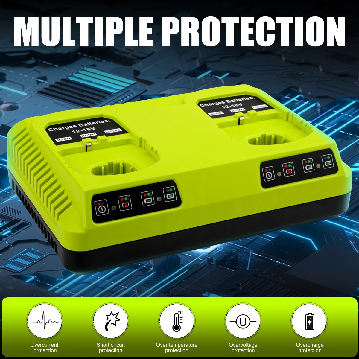 Ryobi P117 Dual Port Charger 18V ONE+ Compatible Battery Fast Charger 2 Slot