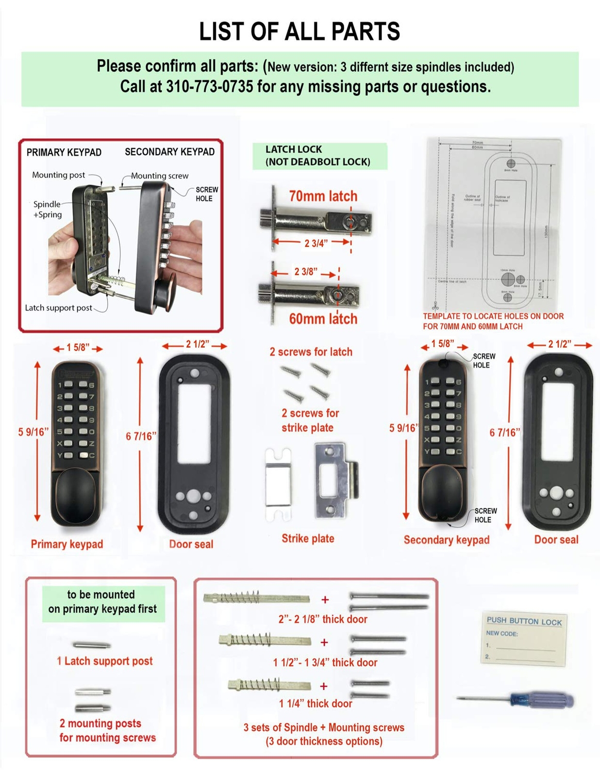 Mechanical Keyless Combination Latch Door Lock with Double Keypads Oil Rubbed